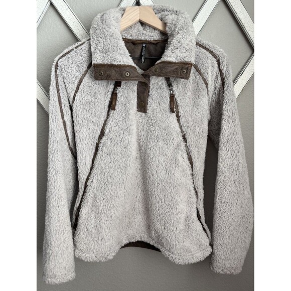 Kuhl Flight Women's S Fleece Pullover Jacket Stowaway Hood Stone - Picture 1 of 12